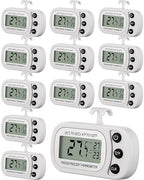 Frienda 12 Pack White Digital Fridge Thermometer Waterproof Refrigerator and Freezer Room Max/min Record Function LCD Screen Refrigerator Thermometer with Hook and Magnetic Back for Home