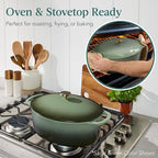 Best Choice Products Oval 7.5 Quart Enamel Cast-Iron Dutch Oven, Heavy-Duty Pre-Seasoned for Baking, Cooking w/Side Handles – Deep Olive Green