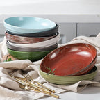 HAPPY KIT 9'' Large Pasta Bowls, 42 Oz Salad Bowl Set of 4, Stoneware Reactive Glaze Serving Bowls for Dessert, Soup, Fruit, Noodle, Scratch Resistant, Meadow Green