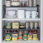 Expandable Shelf for Cabinet Organizer Adjustable Stackable Spice Rack at Kitchen and Bathroom more, Counter Countertop Cupboard Organization Pantry Storage(MEDIUM/2PACKS/BLACK)