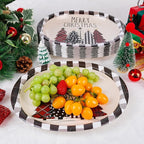 WDF 50Pack Christmas Paper Plates - 10"x12" Christmas Tree Plates Christmas Oval Paper Checkered Plates - Dinner Size Large Disposable Platter Heavy Duty for Happy Christmas Serving