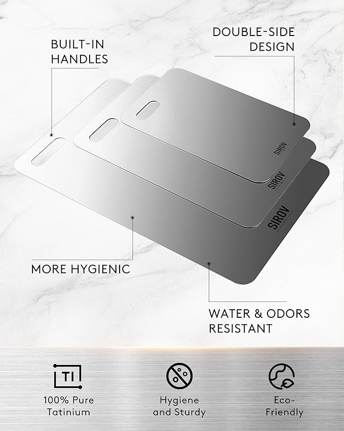 Titanium Cutting Board, 100% Pure Titanium Cutting Boards For Kitchen, Best Non Toxic titanium chopping board, Dishwasher safe, Hygiene and Durability for Meat, Fruit, and Vegetables (12.7L*8W)