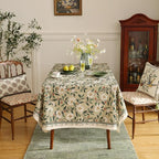 ISAENNE Designer Green Linen Tablecloth Rectangular,Floral French Country Indoor Table Cloth,Stain Resistant Home Decor Tablecloths for Dining Kitchen Thanksgiving Party,55"*87"-Brune