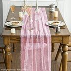 Artoid Mode 6PCS Pink Gold Gauze Table Runner 120 Inch 10FT, Glitter Metallic Foil Sheer Dining Wedding Anniversary Holiday Table Decor for Home Party