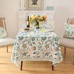 patdrea Designer Green Extra Long Rectangle Table Cloth,Italian Floral Country Linen Breathable Tablecloth,Decor Cover for Kitchen Dining,Christmas,Tea Party,Thanksgiving,63"x110"-Tree Life