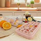 Satax Silicone & Plastic Ice Cube Trays with Lids and Bin - Durable, BPA-Free, Easy Release, Perfect for Cocktails, Coffee & More (1, pink)