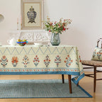 ISAENNE Designer Linen Floral Long Rectangle Tablecloth,Light Green Farmhouse Durable Table Cloth,Washable Decor Tablecloths for Dining Kitchen Thanksgiving Christmas,63"*94"-Floralsea B