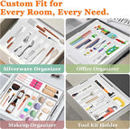Expandable Large Silverware Organizer - BPA-Free Utensil Organizer for Kitchen Drawer, Adjustable Silverware Drawer Organizer Flatware Cutlery Tray for Spoons Forks Knives,10.2"-17.2" Wide