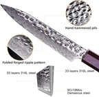 FINDKING 5 Inch Kitchen Utility Knife with ABS sheath, Multi-Purpose Japanese Paring Knife, Damascus Steel Blade, Resin Octagonal Handle, Small, for Fruits Vegetables (Eternity Series)