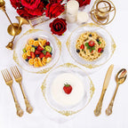 100PCS Clear Gold Plastic Bowls - 12 oz Clear Disposable Salad Bowls - Heavy Duty Disposable Soup Bowl - Fancy Plastic Ice Cream Bowl for Weddings, Thanksgiving Parties, Dinners, Picnics,