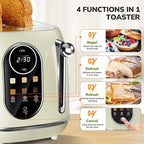 Keenstone Smart Touch Screen Toaster 2 Slice, Retro Wide Slot Stainless Steel Toaster with 6 Browning Levels, Reheat & Defrost, for Bagel, Toast, Bread, Removable Crumb Tray, Beige