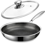 Stainless Steel Frying Pan with Lid - 11 Inch Nonstick Frying Pan with Lid, Honeycomb Stainless Steel Skillet Omelet Chef's Pan with Stay Cool Handle, Induction Compatible, PFOA Free