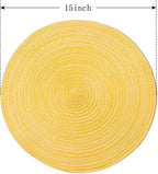 FunWheat Round Braided Placemats Set of 8 Place mats for Dining Tables Woven Heat Resistant Table Mats 15 inch(E Yellow, 8pcs)