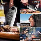 Huusk Hand Forged Meat Cleaver - Butcher Knife for Meat Cutting, Japanese Kitchen Viking Knife with Sheath, Cooking Knives for Kitchen and Outdoor Camping, Thanksgiving Christmas Gifts