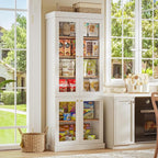 70.8" Tall Farmhouse Kitchen Pantry Cabinet with Glass Doors, Modular Storage Cabinet with 6-Tier Adjustable Shelves, White, Wooden Hutch for Kitchen, Living Room, Set of 3
