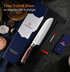 KEEMAKE 7 Inch Japanese Santoku Knife, Ultra-Sharp 1.4116 High Carbon Steel Blade with Pakkawood Handle, Professional Chef's Knife for Kitchen w/Sheath and Gift Box