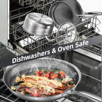 COOKING KING 12-Inch Stainless Steel Pan, Hybrid Nonstick Frying Pan, Skillet, 3-Ply Clad Cookware, Even Heat Distribution, Dishwasher & Oven Safe, with Stay-Cool Handle, Induction Compatible