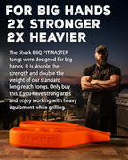 Shark BBQ Pitmaster Tongs, 17 Inch Professional Grade Barbecue Grilling Tongs, Premium Stainless Steel Heavy Duty Tong for Big Hands, Heat Resistant Non-Slip Grip, Dishwasher Safe (Hunter Orange)
