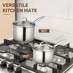 2 Qt Stainless Steel Saucepan with Glass Strainer Lid, 2 Quart Pot Stainless Steel Sauce Pan with Pour Spout, Mirror Polishing, Compatible with All Cooktops Dishwasher Safe Oven Safe