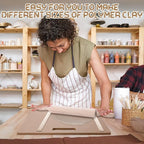 Newtay 12 Pcs Pottery Tools Include 1 Wood Rolling Pin Sculpting Polymer Clay Tools 1 Portable Wedging Board for Pottery with Built in Handle and 10 Pcs 5 Size Pottery Teaching Rolling Mud Stick Guide