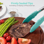 Heat Resistant Silicone Kitchen Tong: U-Taste 12 inch Large 480ºF Hot Proof Cooking Tong with Sturdy Non Stick Rubber Tips & Silicon Coated Steel Handle & Smooth Locking for Serving Salad (Aqua Sky)