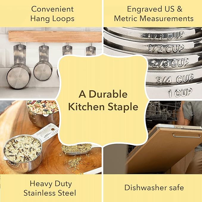 Simply Gourmet Measuring Cups and Spoons Set of 12 – Stainless Steel Kitchen Gadgets – Stackable Design with Long Handle Spoons – Fits in Jars – Cooking & Baking Measuring Set for Dry & Liquid