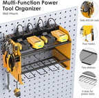 CCCEI Modular Power Tool Organizer Wall Mount with Charging Station. Garage Drill Storage Shelf with Hooks, Heavy Duty Rack, Tool Battery Holder Built in 8 Outlet. Gift for Men. Yellow, 2 Pack.