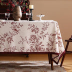 ISAENNE Designer Vintage Linen Table Cloth for Rectangle Table,Red Floral Pattern Linen Stain Resistant Tablecloth,Decor Tablecloths for Dining Thanksgiving Kitchen Party,55"*79"-Harmony