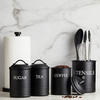 Kitchen Canister Set of 3 Sugar Coffee Tea with lids Food Storage, Black