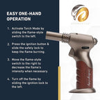 Dual Flame Butane Torch - Refillable Handheld Blow Torch for Cooking, Soldering, & Resin Art w/Adjustable Flame & Ignition Lock - Kitchen Blow Torch & Luxurious Gift Box by inZaynity - Brown Steel