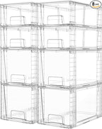 Vtopmart 8 Pack Clear Stackable Storage Drawers,Easy to Assemble Bathroom Organizers and Storage with handles,Plastic Drawers for Kitchen Pantry,Cabinet,Under Sink Organization