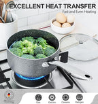 MICHELANGELO Sauce Pan with Lid, Granite Saucepans with Lids, 1Qt & 2Qt & 3Qt Sauce Pan Sets, Nonstick Saucepan Set with Stainless Steel Handle, Oven Safe, Grey