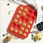 24 Cups Silicone Muffin Pan with Metal Reinforced Frame Mini Size Cupcake Pan Tray Egg Bites Silicone Circle Cookie Molds Muffin Tin Tart Pans Baking Sheet Set for Breakfast Sandwiches Round