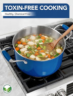MICHELANGELO Stainless Steel Stock Pots - Induction Soup Pot with Lid, 6 Qt Non-Toxic Cooking Pot, Oven & Dishwasher Safe, Blue Exterior