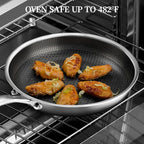 Stainless Steel Frying Pan with Lid - 9.5 Inch Nonstick Frying Pan with Lid, Honeycomb Stainless Steel Skillet Omelet Chef's Pan with Stay Cool Handle, Induction Compatible, PFOA Free