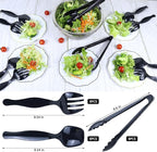24Pcs Black Plastic Serving Utensils Disposable Serving Spoons Forks Tongs for Party Utensils Supplies for Dinner Parties Buffets Salad Noodles Soup and Weddings (Black)