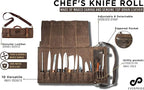 EVERPRIDE Waxed Canvas and Leather Chef Knife Roll Bag – Chef Bag Holds 10 Knives up to 15” PLUS Pocket for Cooking Accessories – Durable Knife Case for Professional Chefs – Knives Not Included
