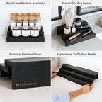 KitchenEdge Expandable Spice Rack Organizer for Cabinet, 3-Tier Shelf for Spice Organization (11” to 22”), Fits 36 Spice Jars, Seasoning and Pantry Storage, Non-Slip Feet, 100% Bamboo, Black Finish