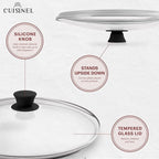 Cast Iron Skillet with Glass Lid - 12"-Inch Dual Handle Frying Pan + Pan Scraper + Silicone Handle Holder Covers - Preseasoned Oven Safe Cookware - Indoor/Outdoor Use - Grill, Stovetop, Induction Safe