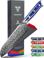 Santoku Knife - 7 inch - Xuan Series - VG10 Damascus Steel Kitchen Knife - Resin Handle (Sapphire Blue)