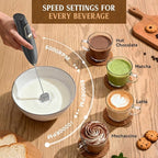 Rechargeable Milk Frother Wand with Stand, Electric Handheld Coffee Frother with 3 Detachable Whisks, Travel Milk Foamer for Protein Powder, Drinks, Espumador de Leche Electrico Black