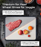 Titanium Cutting Board for Kitchen, Double Sided Non Toxic Cutting Board with Grinding Zone, Food-Grade Metal Chopping Board Pure Titanium & Wheat Straw PP Space Saving (14.5”×11”, 1 PC)