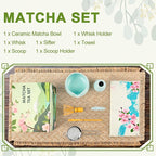 7-Piece Matcha Set–Traditional Japanese Tea Kit with Matcha Bowl, Bamboo Whisk, Ceramic Holder, Scoop, and Sifter–Perfect for Tea Ceremonies&Gifts for Matcha Lovers (Mountain Relief-Celadon)