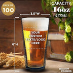 Custom Spiral Pint Glass 16 oz. Set of 100, Personalized Bulk Pack - Beer Glasses, Heavy Duty Drinkware - Blue