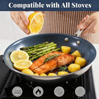 Stainless Steel Non Stick Frying Pan,10 Inch Healthy Non Toxic Ceramic Coating Cookware with Lid,Works on Induction, Electric Stove and Gas Cooktops,PTFE PFAS PFOA Free Skillet,Dishwasher&Oven Safe