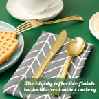 FOCUSLINE 300 Pack 6.8" Disposable Gold Plastic Spoons, Solid and Durable Plastic Cutlery Spoons, Heavy Duty Disposable Utensil Silverware for Catering, Parties, Dinners, Weddings