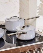 Caraway Nonstick Ceramic Sauce Pan with Lid (1.75 qt) - Non Toxic, PTFE & PFOA Free - Oven Safe & Compatible with All Stovetops (Gas, Electric & Induction) - Gray