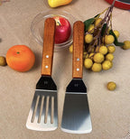 2Pcs Metal Spatulas Set, Metal Spatula for Cast Iron Skillet, Cooking Utensils Fish Egg Grill Spatula Stainless Steel Slotted Spatula, Wok Flat Top Small Metal Spatula Turner with Wood Handle