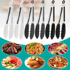 6 Pcs Small Silicone Tongs,7 Inch Mini Serving Tongs with Tips,Heat Resistant Cooking Tong,Stainless Steel Silicone Kitchen Tong for Salad Food Frying BBQ(Black,Gray,White)
