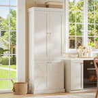 70.8" Tall Farmhouse Kitchen Pantry Cabinet with Doors, Modular Wooden Storage Hutch with 4-Tier Adjustable Shelves, White Buffet Cabinet for Kitchen or Living Room, Set of 3